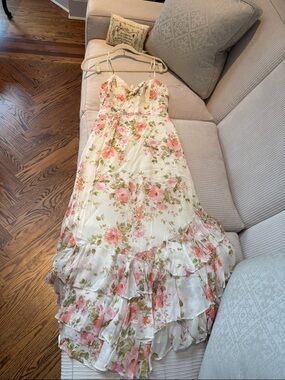 Yumi Kim Cream Floral Spaghetti Strap Dress with Pink Roses